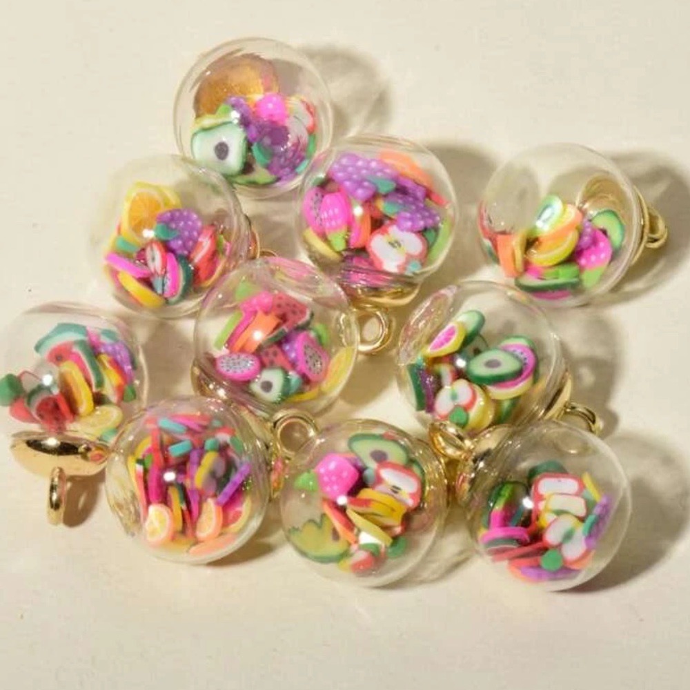 10 pieces of assorted fruit in glass charms